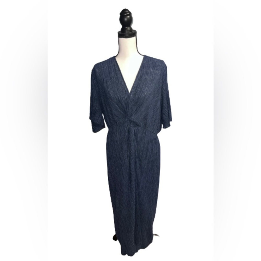 NWT Nordstrom All in Favor Navy Plisse Midi Dress Size XXL Wedding Guest - Picture 2 of 7